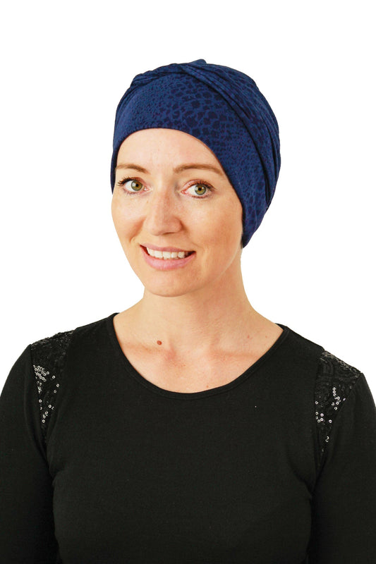 Bluebell Cancer Wrap n Tiwst Hat - Blue - Kaus Hats 1