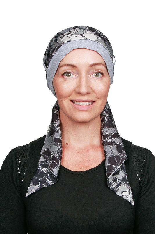 Chrome Scarf Cancer Hat - Silver Black Abstract - Kaus Hats