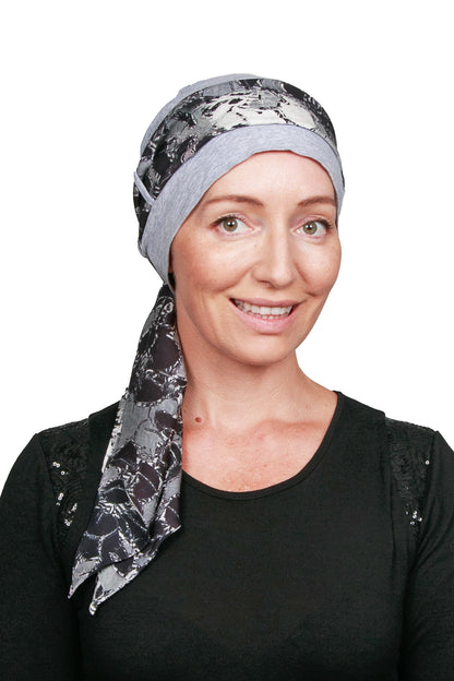 Chrome Scarf Cancer Hat - Silver Black Abstract 1 - Kaus Hats