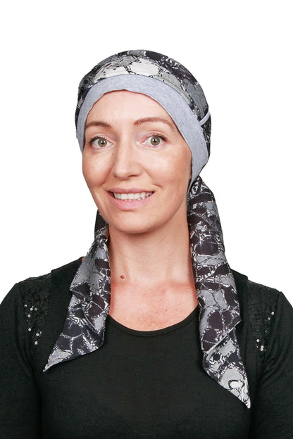 Chrome Scarf Cancer Hat - Silver Black Abstract 2 - Kaus Hats