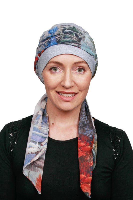 Constance Cancer Scarf Hat - Grey 1 - Kaus Hats