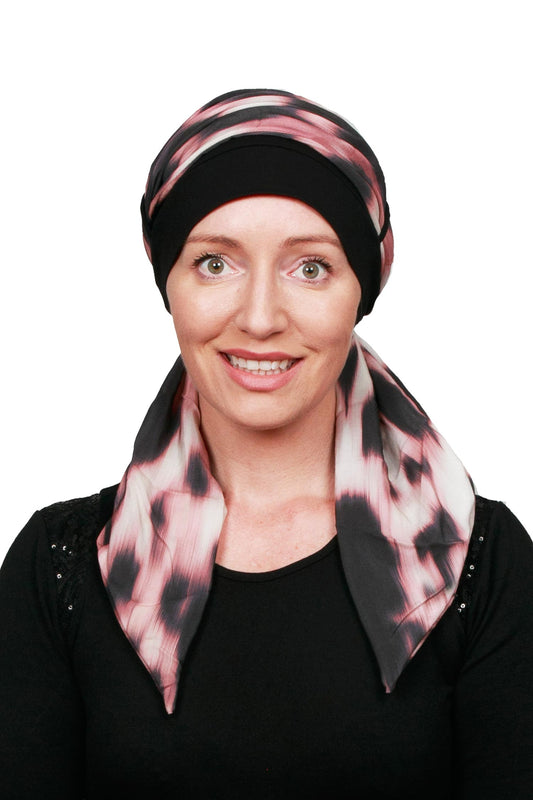 Kalia Scarf Cancer Hat - Black Pink - Kaus Hats