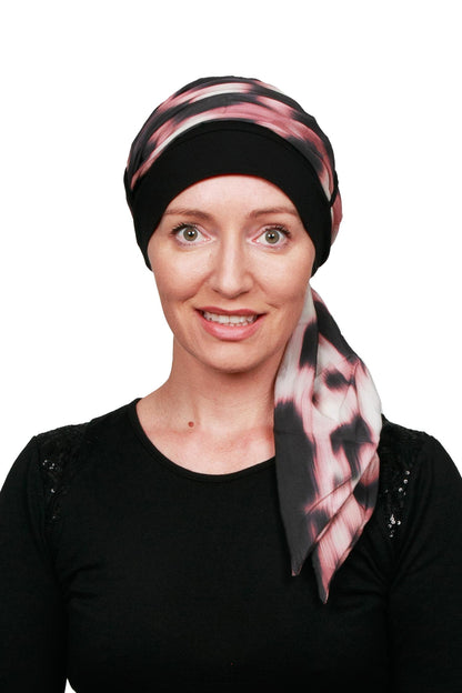 Kalia Scarf Cancer Hat - Black Pink 1 - Kaus Hats