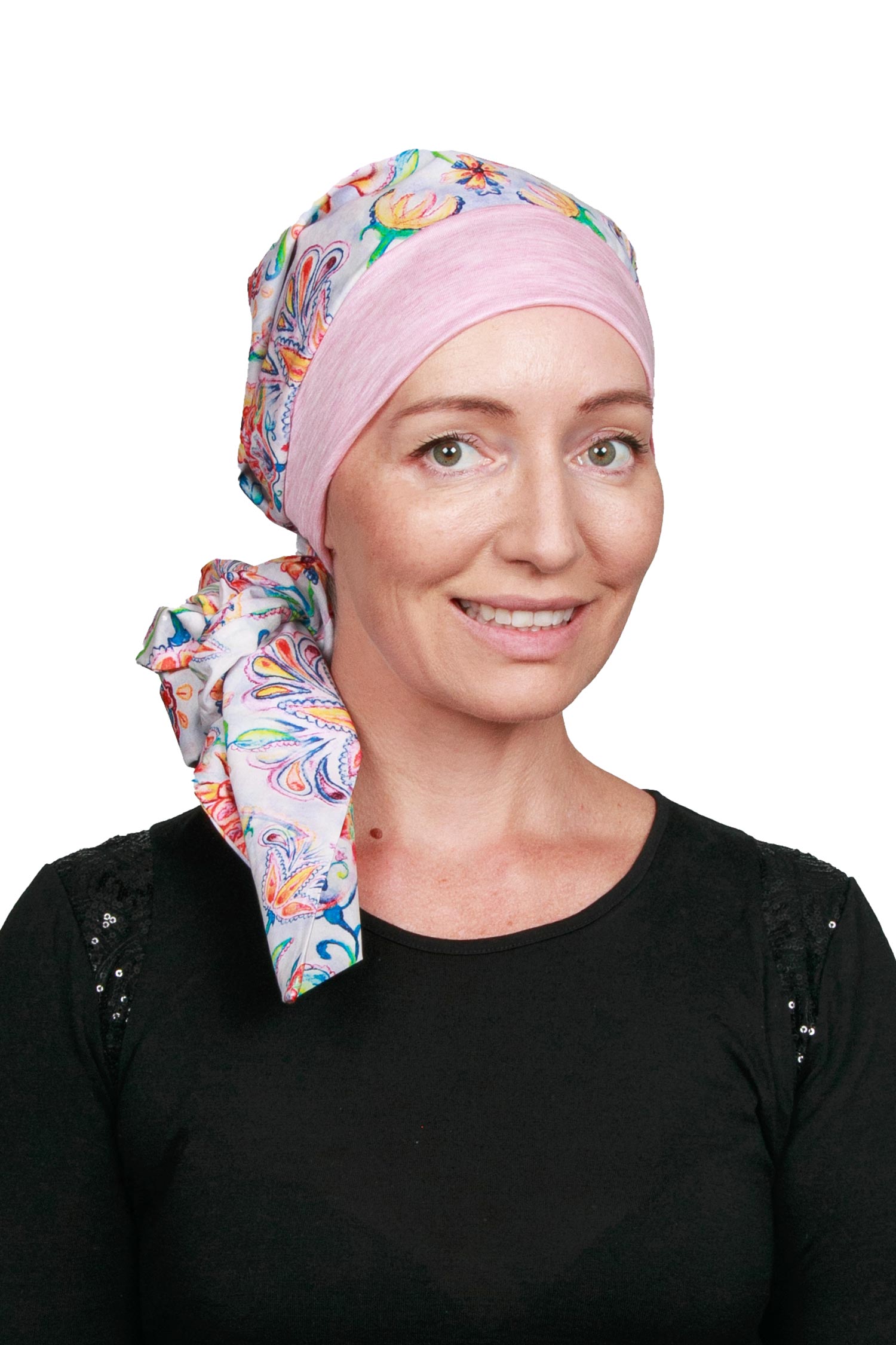Mallow Scarf Cancer Hat - Pink Floral 1 - Kaus Hats
