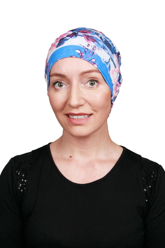 Mistway Cancer Nightcap Hat - Floral Blue 1 - Kaus Hats