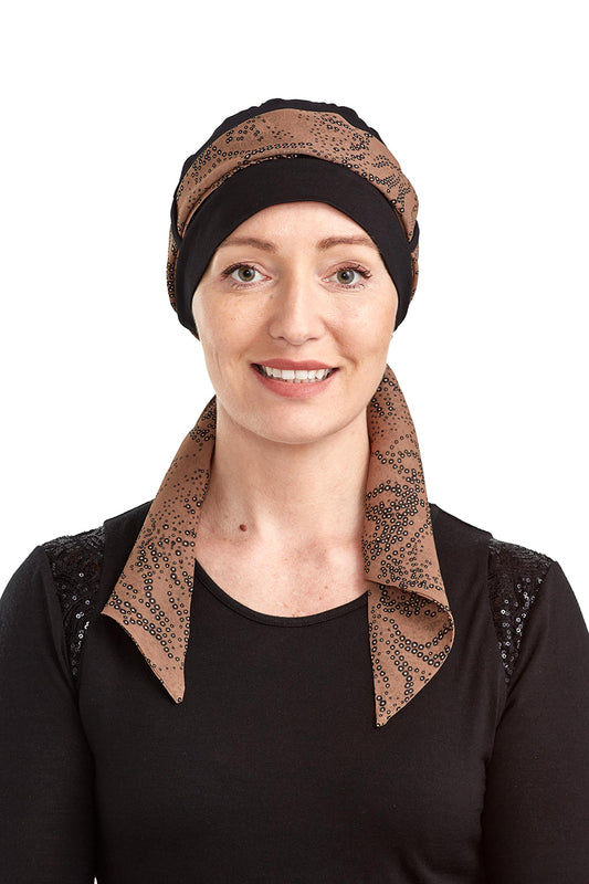 Pandora Cancer Scarf Hat - Black Brown - Kaus Hats
