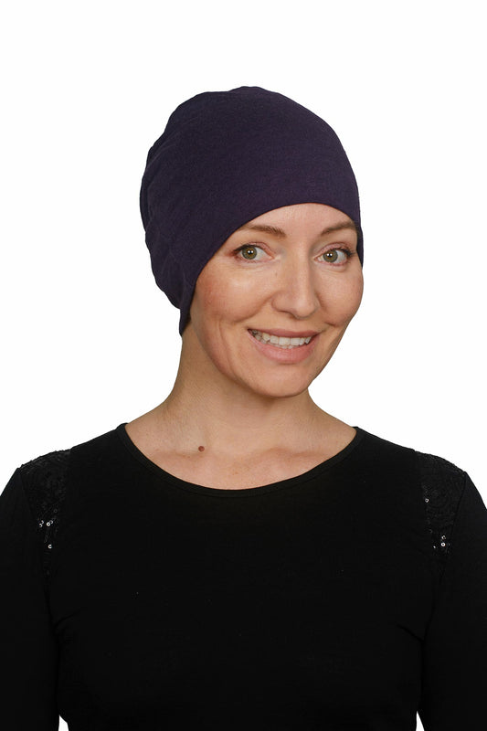 Purple Marle Cancer Merino Nightcap - Purple - Kaus Hats1