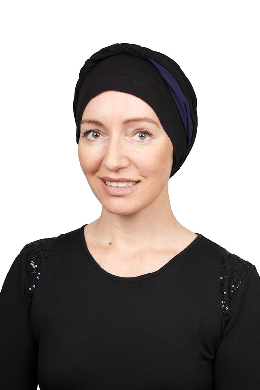 Reversible Ink Black Wrap n Twist Cancer Hat 2 - Kaus Hats