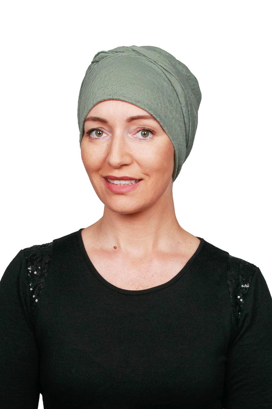 Sage Wrap n Twist Cancer Hat - Green 1 - Kaus Hats