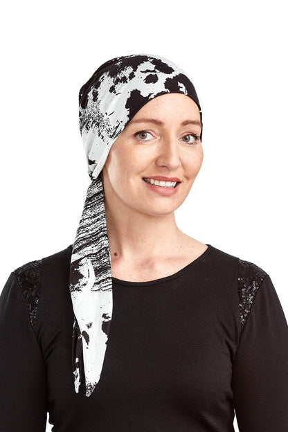 Painterly Cancer Wrap n Twist Hat - Black White 2 - Kaus Hats