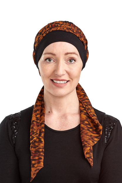 Tiger Scarf Cancer Hat - Black Orange 1 - Kaus Hats