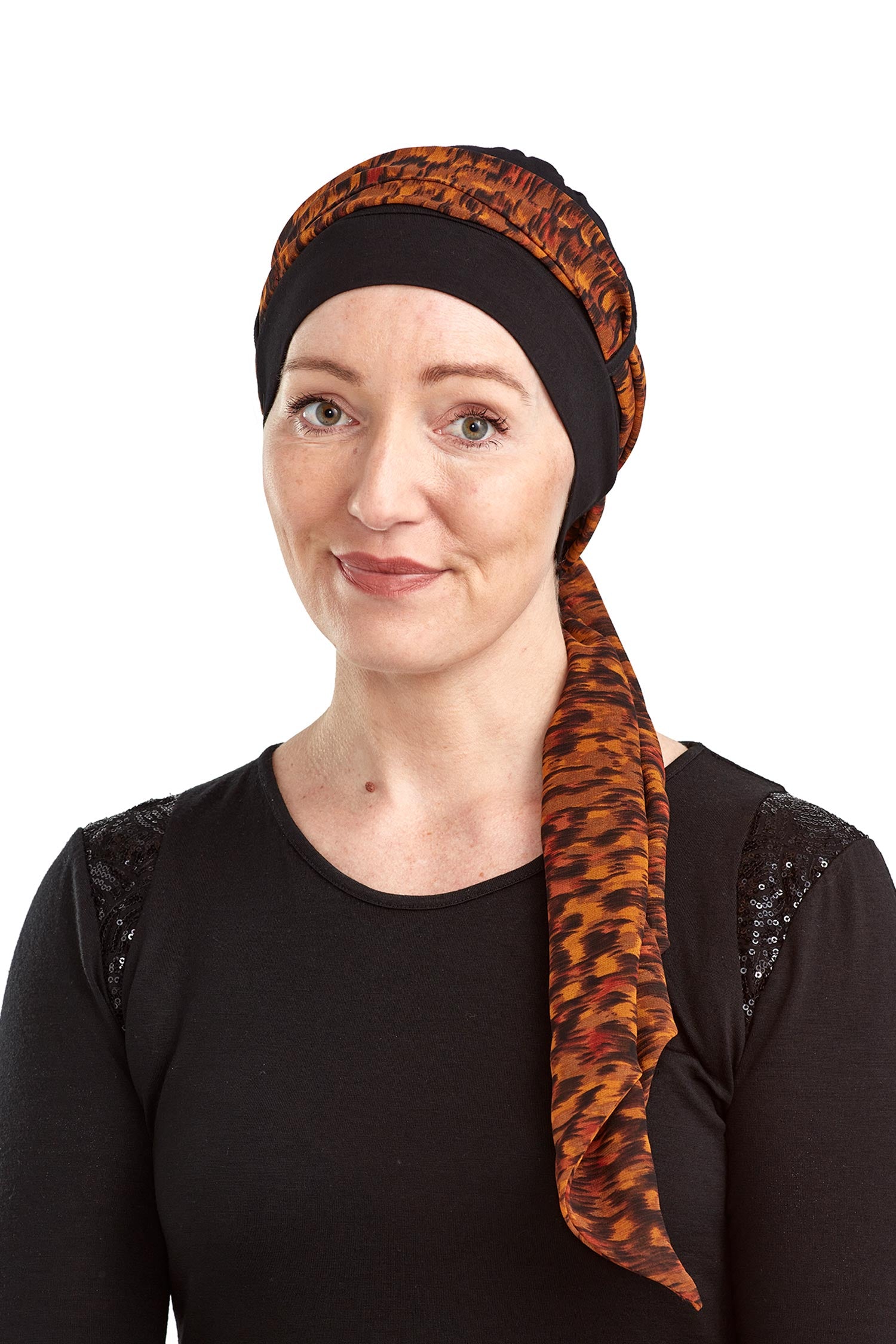 Tiger Scarf Cancer Hat - Black Orange 2 - Kaus Hats