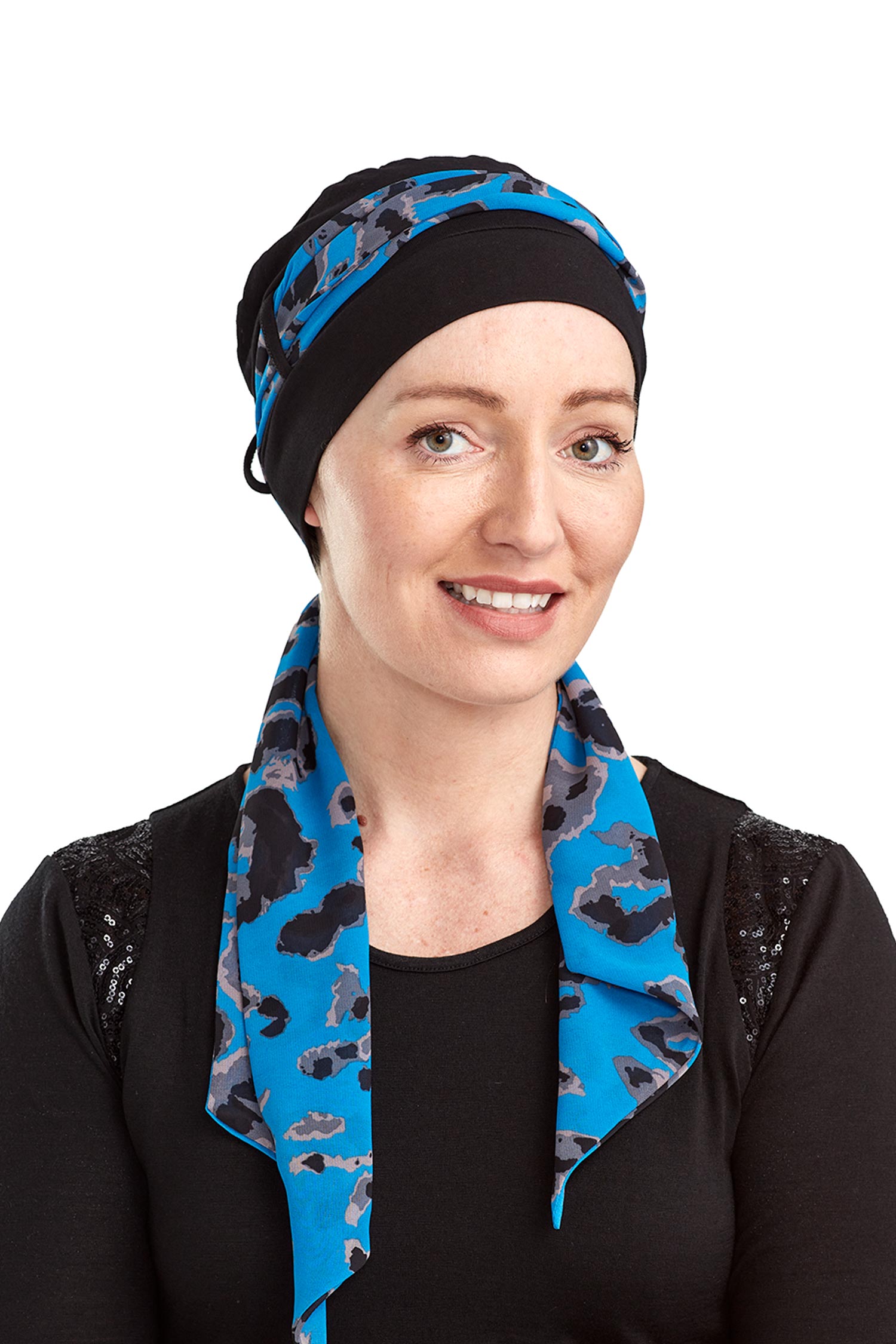 Walker Scarf Cancer Hat - Black Blue 1 - Kaus Hats