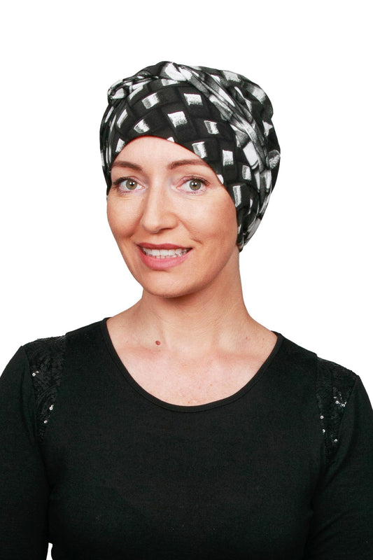 Weave Wrap n Twist Cancer Hat - Black White 1 - Kaus Hats