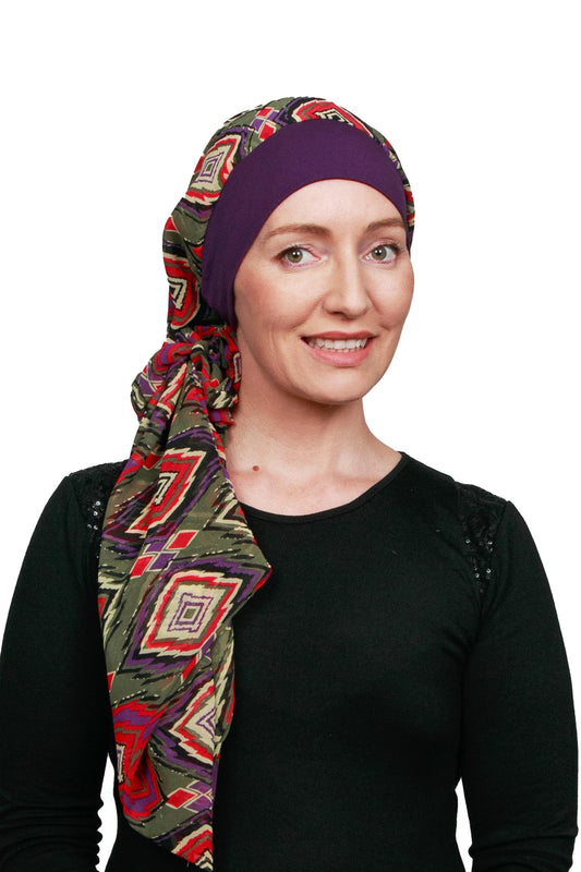 Zigzag Scarf Cancer Hat - Purple Green 1 - Kaus Hats