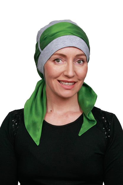 Silk De Chine Cancer Scarf Hat - Grey Green - Kaus Hats