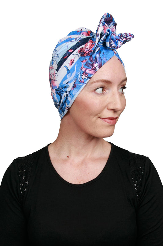 Mistway Cancer Turban Hat - Floral Blue 1 - Kaus Hats