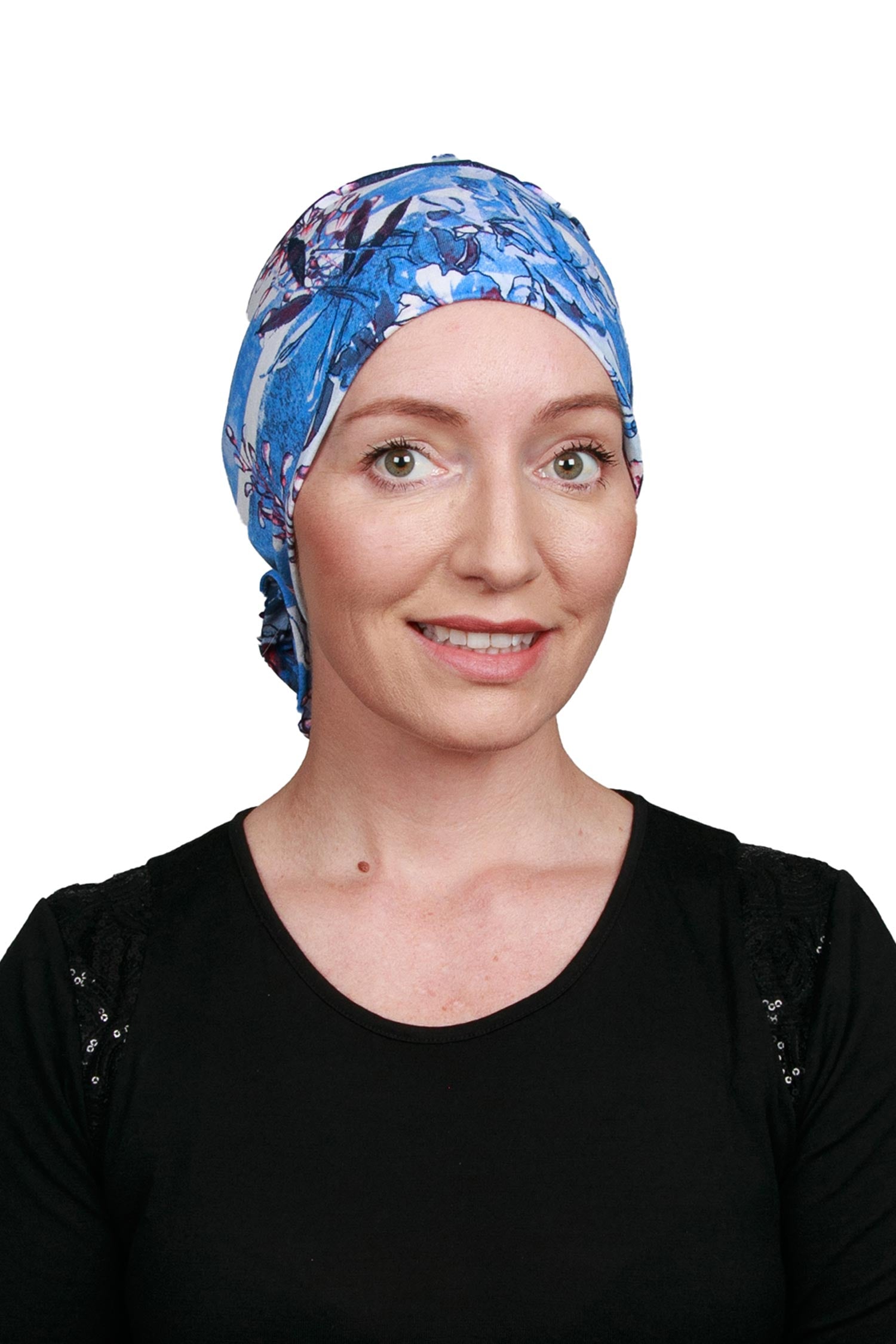 Mistway Cancer Turban Hat - Floral Blue 2 - Kaus Hats