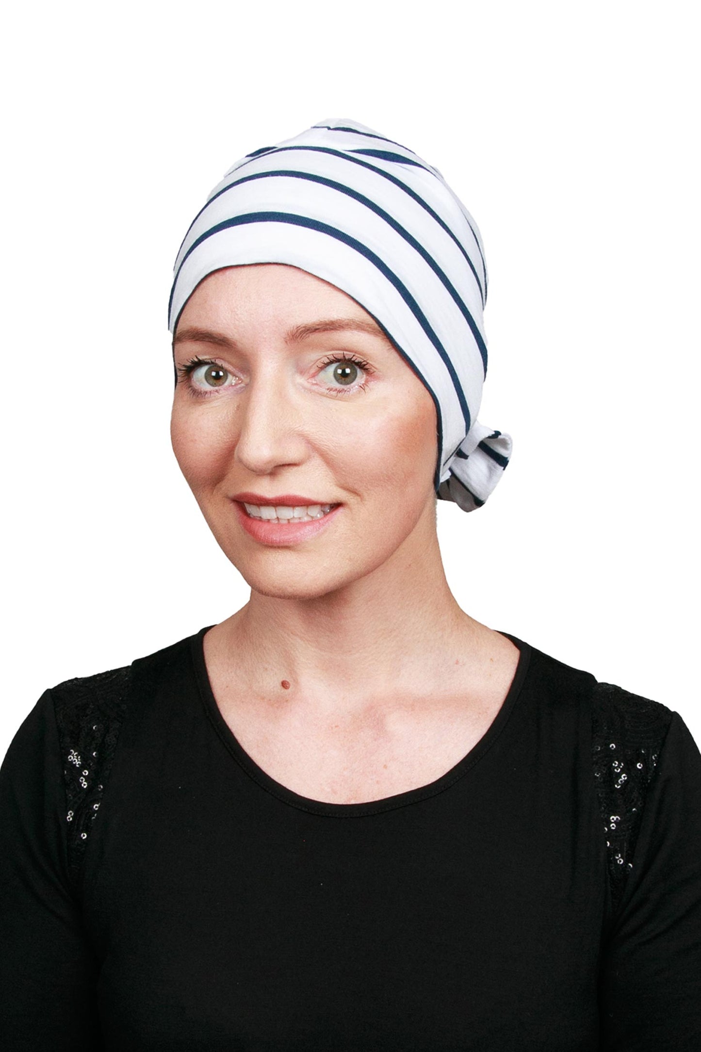 Nautical Cancer Turban Hat - Stripe Blue White 1 - Kaus Hats