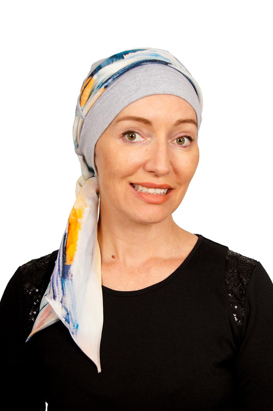 Osaka Cancer Scarf Hat - Grey Blue 1 - Kaus Hats
