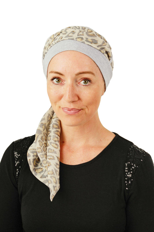 Shade Cancer Scarf Hat - Animal Grey Natural 1 - Kaus Hats