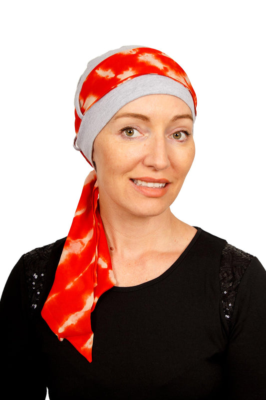 Sierra Cancer Scarf Hat - Grey Orange 1 - Kaus Hats