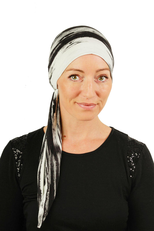 Skyline Wrap n Twist Cancer Hat - Grey White 1 - Kaus Hats