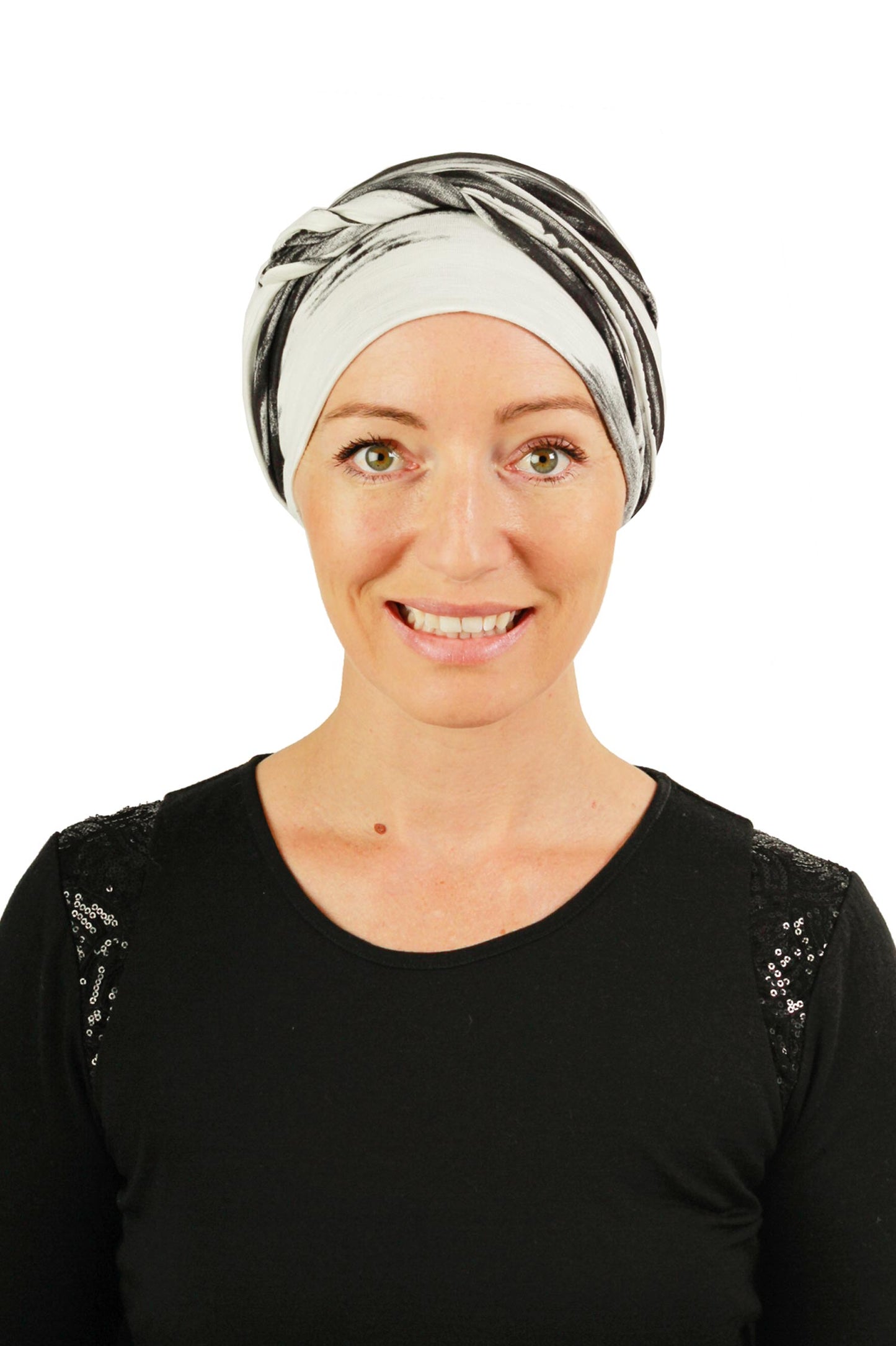 Skyline Wrap n Twist Cancer Hat - Grey White 2 - Kaus Hats