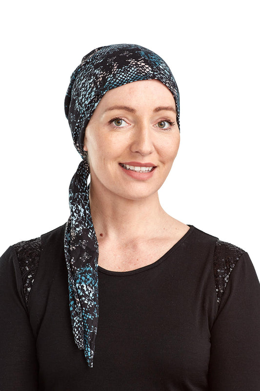 Snake Wrap n Twist Cancer Hat - Print Blue Black 1 - Kaus Hats