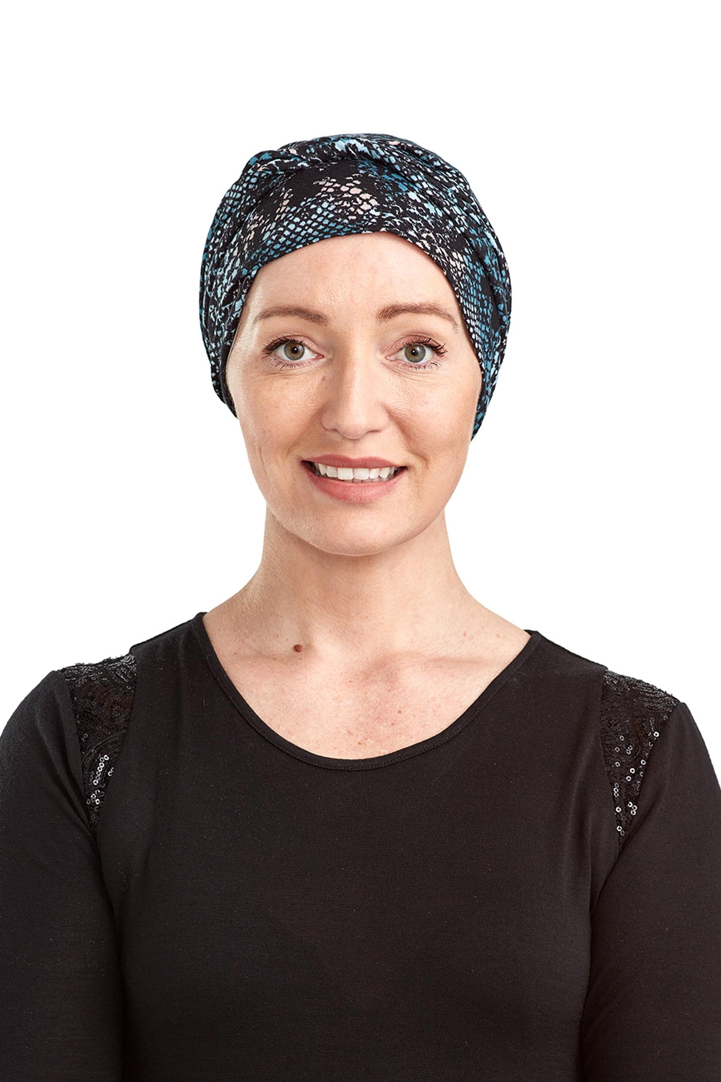 Snake Wrap n Twist Cancer Hat - Print Blue Black 2 - Kaus Hats