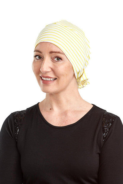 Sunlight Cancer Turban Hat - Yellow White Stripe 2 - Kaus Hats