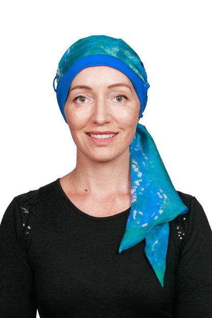 Aqua Cancer Scarf Hat - Blue 1 - Kaus Hats