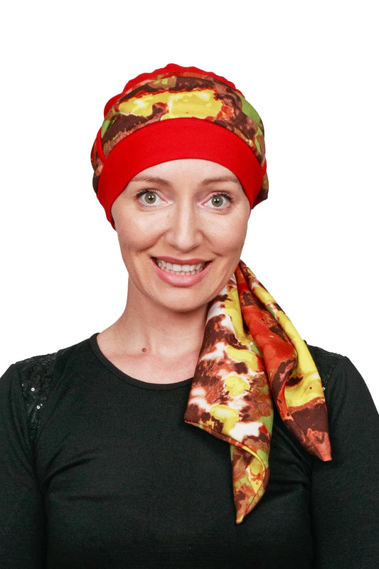 Autumn Cancer Scarf Hat - Red - Kaus Hats