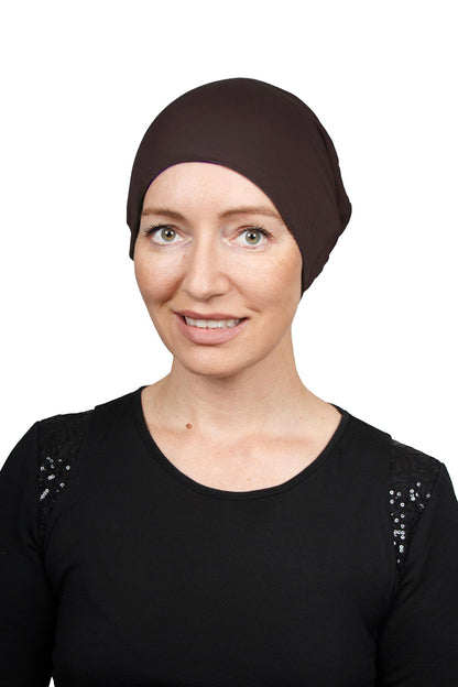 Black Bamboo Nightcap in black, a soft bamboo sleep cap for hair loss and sensitive scalps