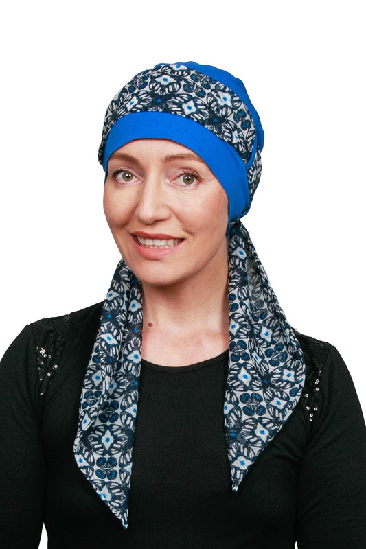 Butterfly Cancer Scarf Hat - Blue - Kaus Hats