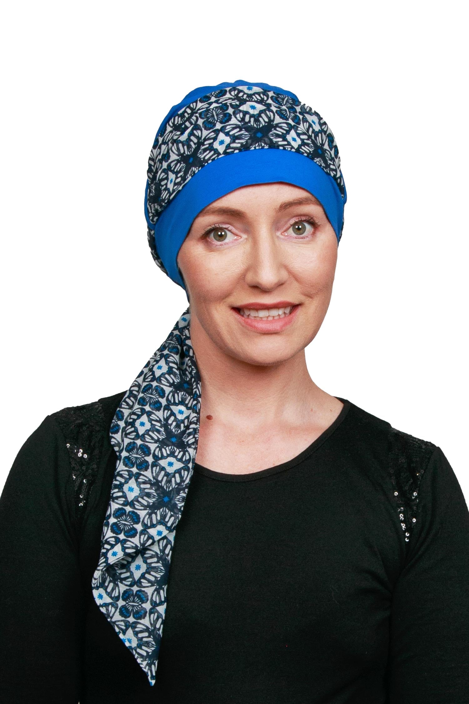 Butterfly Cancer Scarf Hat - Blue 1 - Kaus Hats