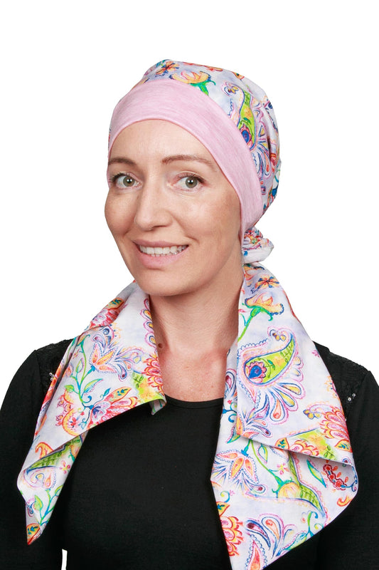 Mallow Scarf Cancer Hat - Pink Floral - Kaus Hats