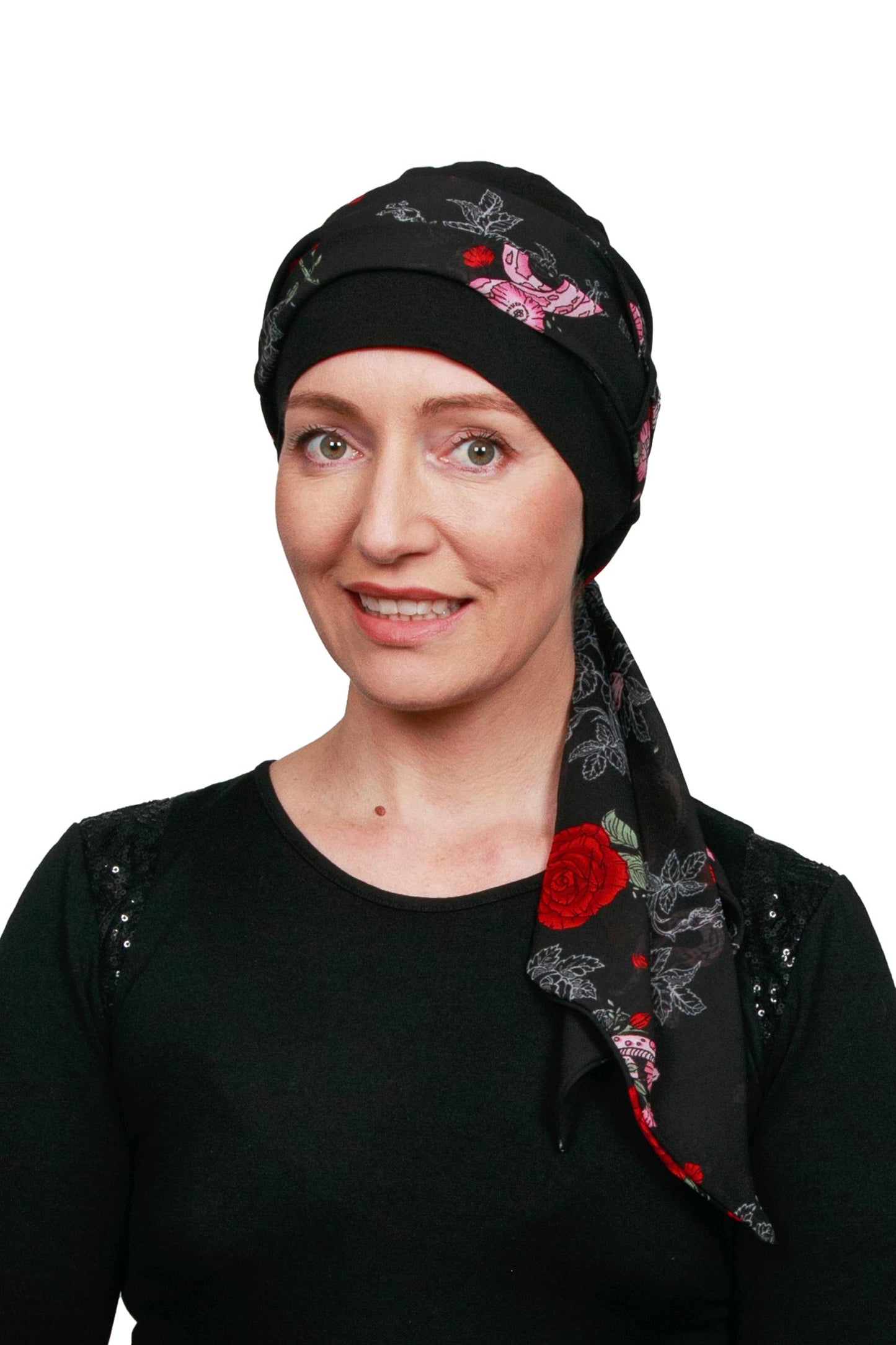 Thornrose Cancer Cap n Scarf - Black Rose 1 - Kaus Hats