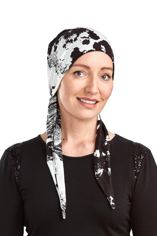 Painterly Cancer Wrap n Twist Hat - Black White - Kaus Hats