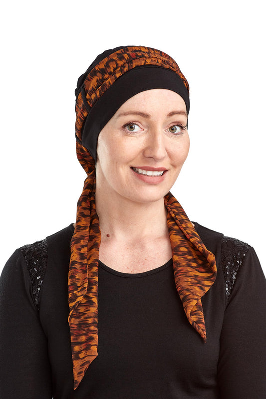 Tiger Scarf Cancer Hat - Black Orange - Kaus Hats