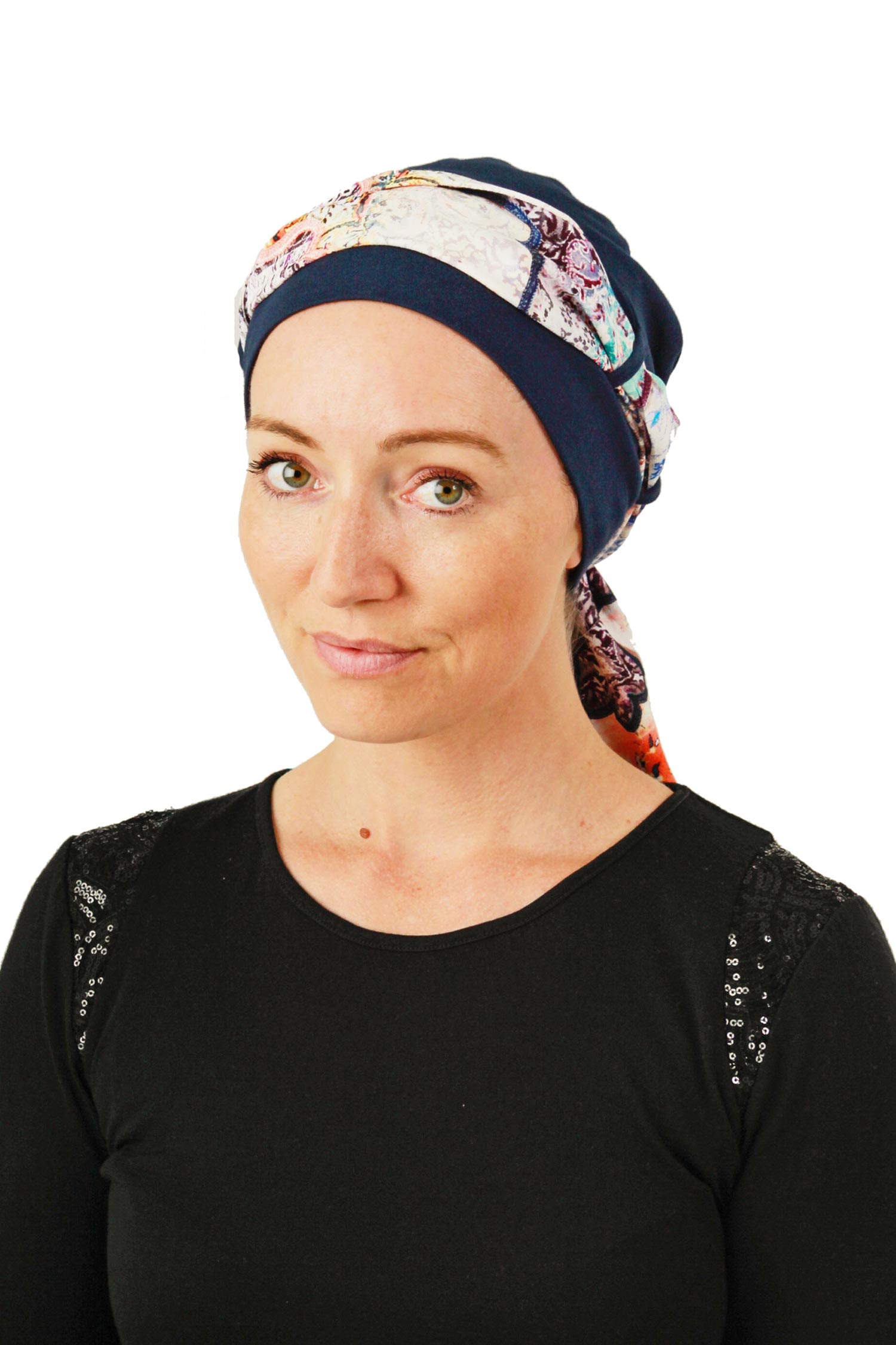 Violetta Scarf Cancer Hat - Blue Paisley 2 - Kaus Hats