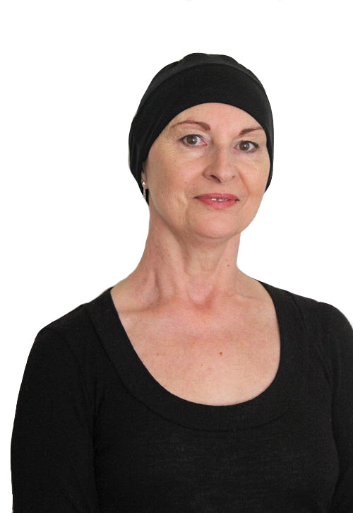 Black Merino Cancer Night cap - Black - Kaus Hats