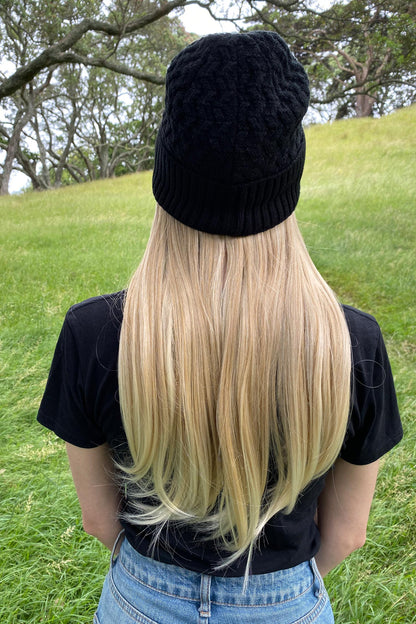 Blonde Cancer Wig Beanie- Black 3 - Kaus Hats