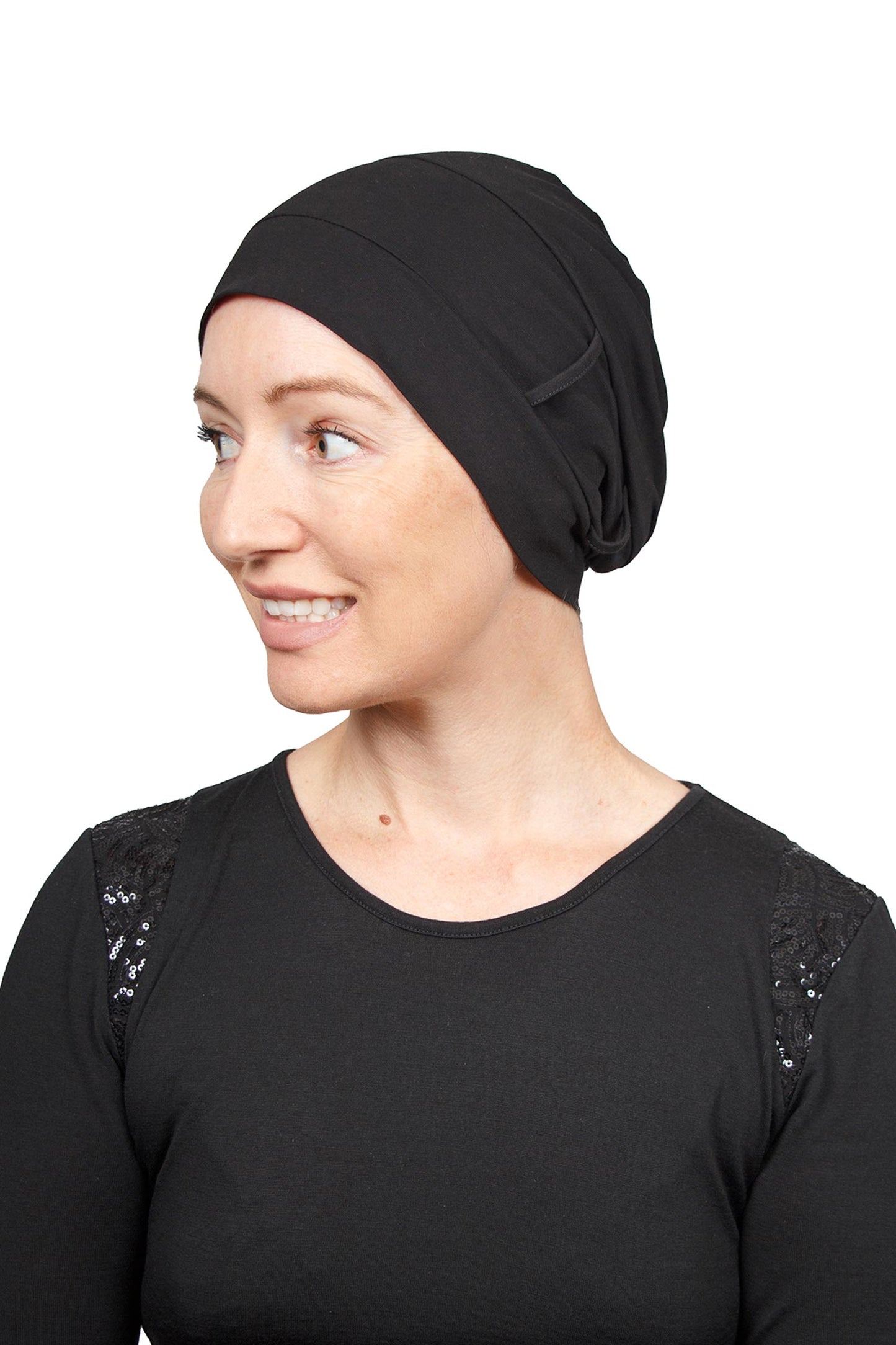 Extra Cancer Scarf Cap - Black 1 - Kaus Hats