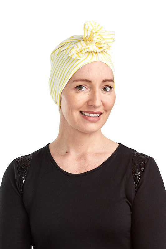 Sunlight Cancer Turban Hat - Yellow White Stripe - Kaus Hats